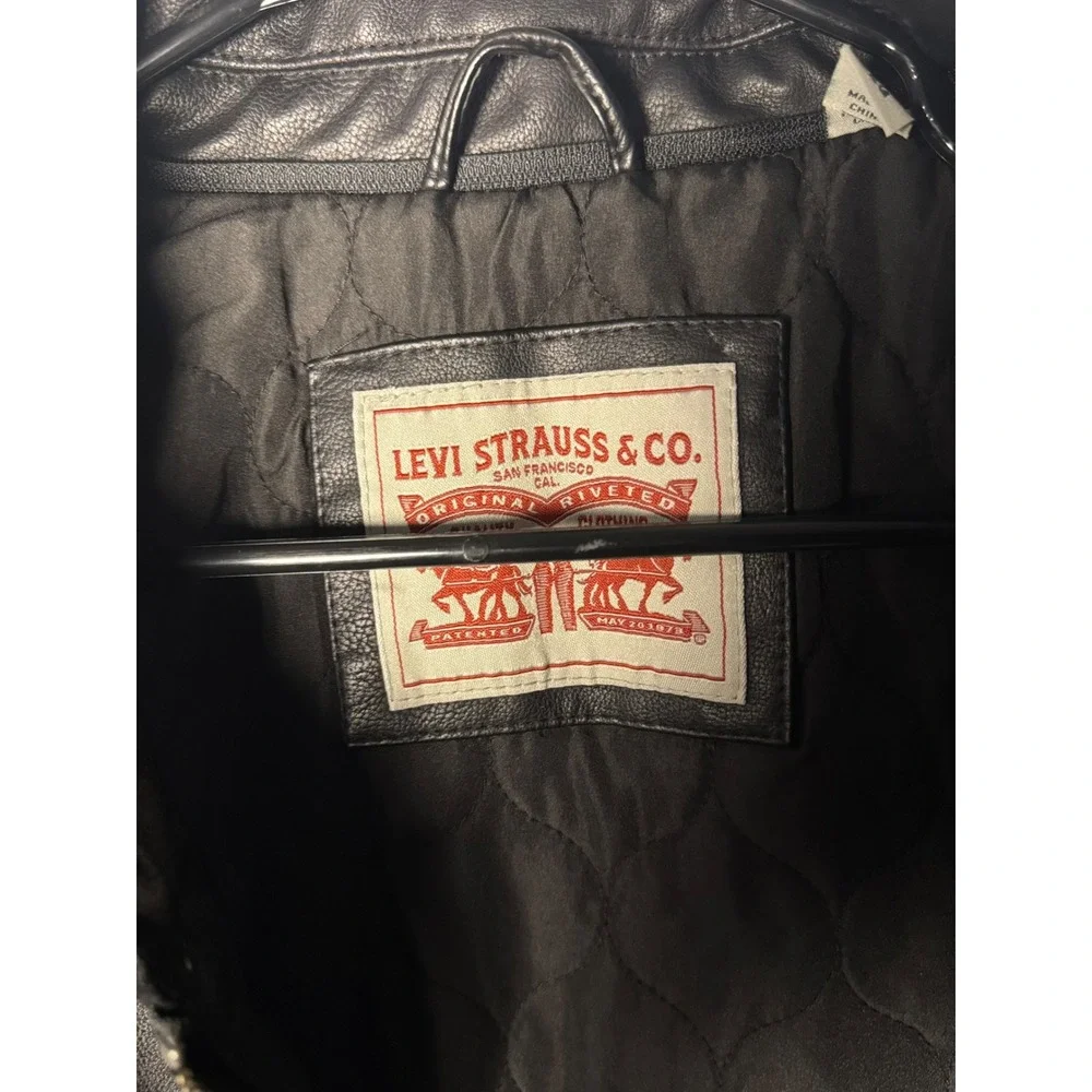 Levis Mens‎ Black Faux Leather Trucker Jacket Quilted Lined XL LM1RU525 - Picture 3 of 11